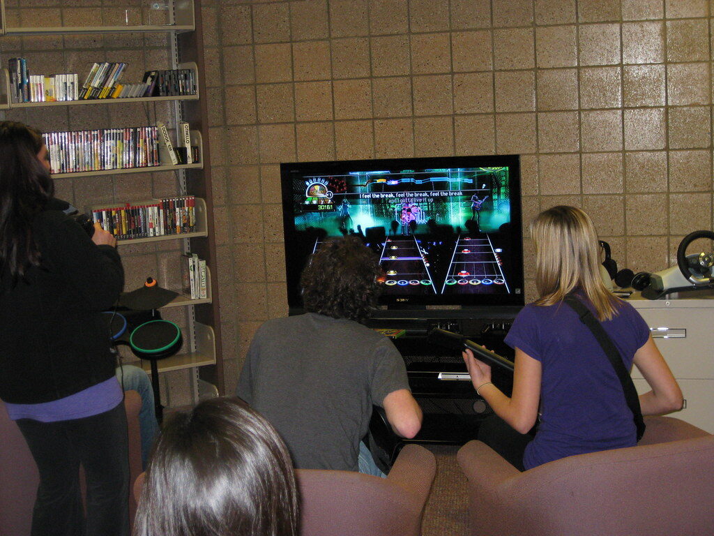 Students playing video games in common room